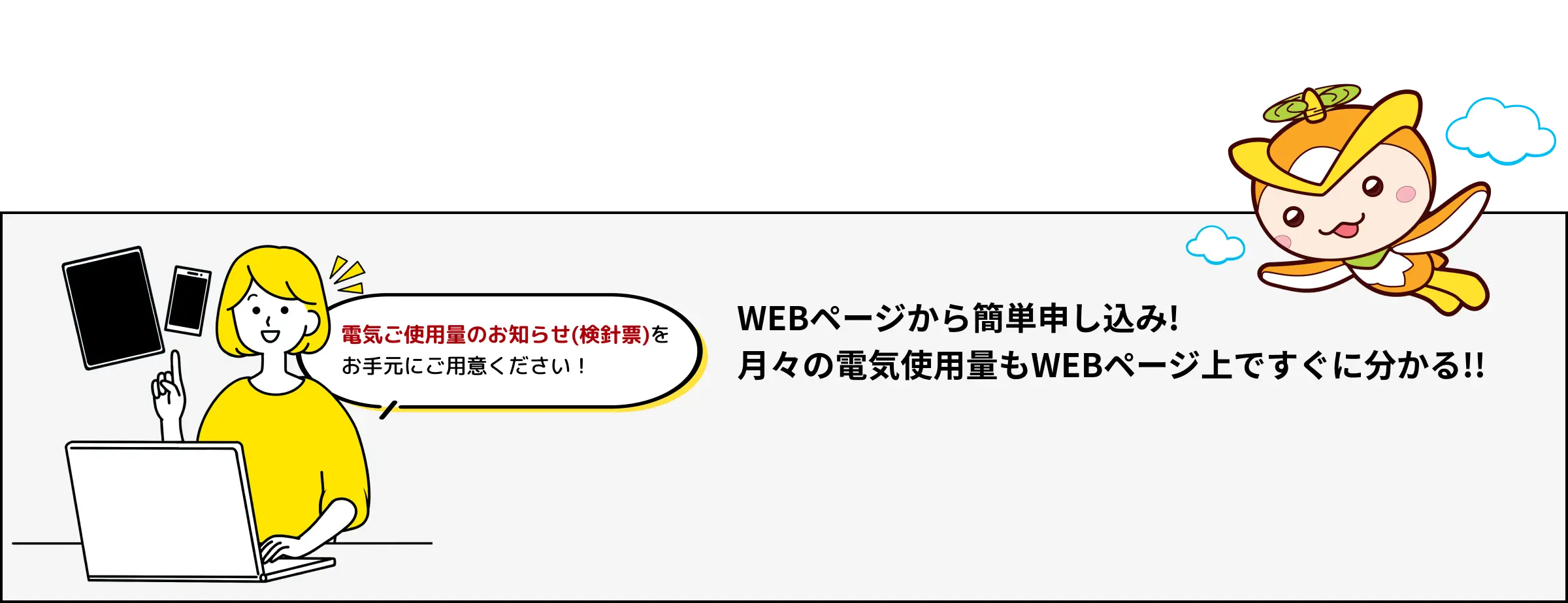 WEBページから簡単申し込み!
月々の電気使用量もWEBページ上ですぐに分かる!!