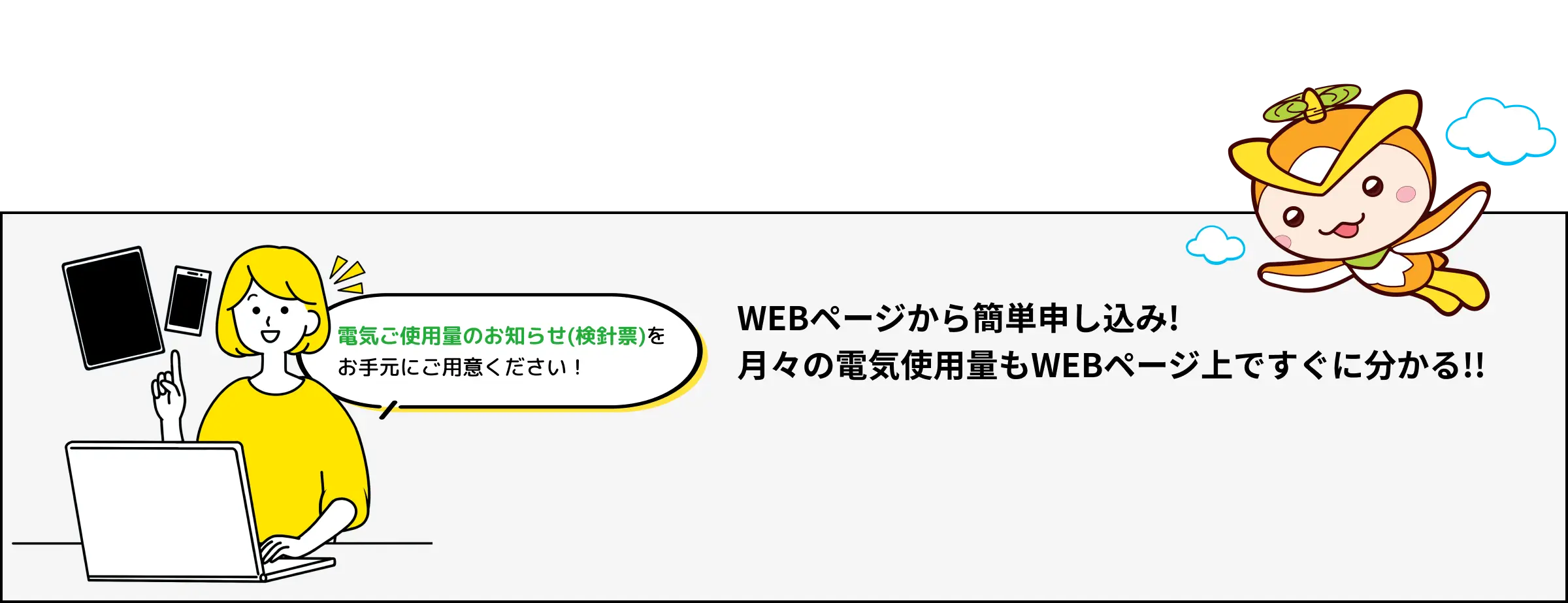 WEBページから簡単申し込み!
月々の電気使用量もWEBページ上ですぐに分かる!!